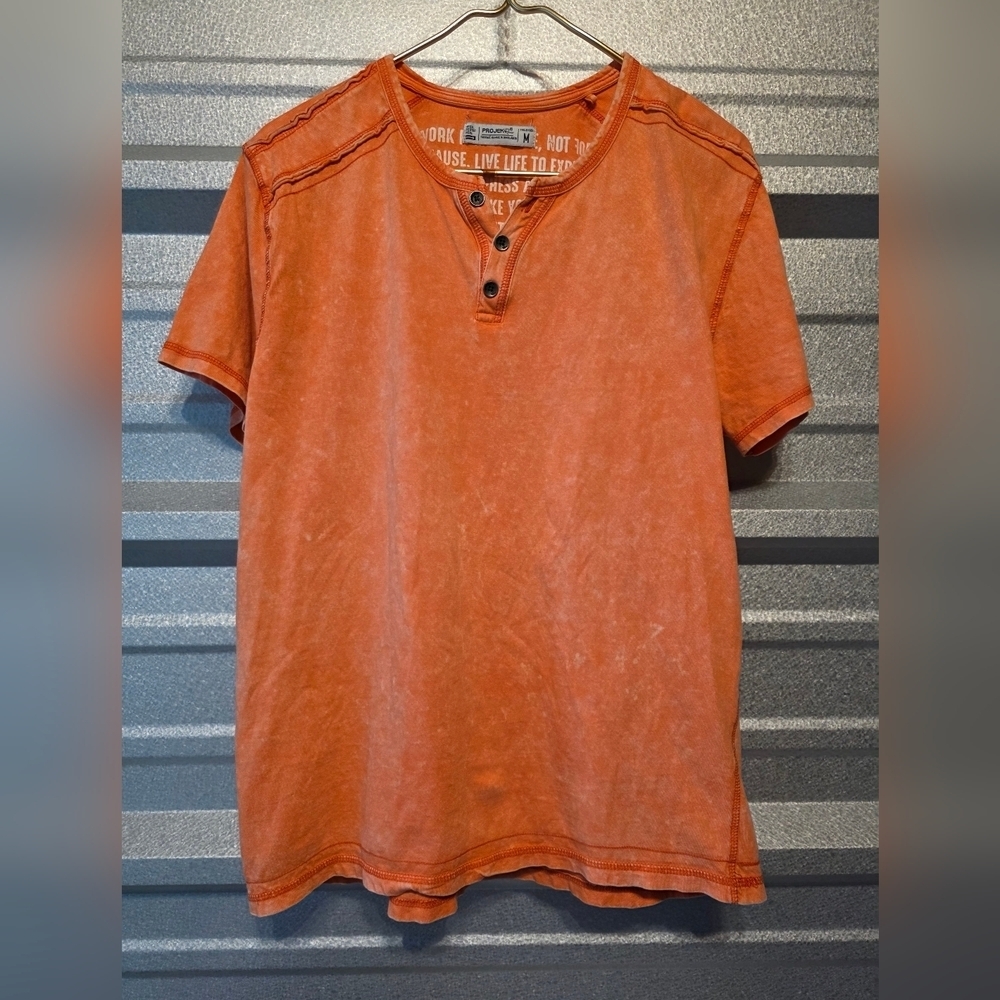 Project Raw Casual Orange Henley Tee for Men